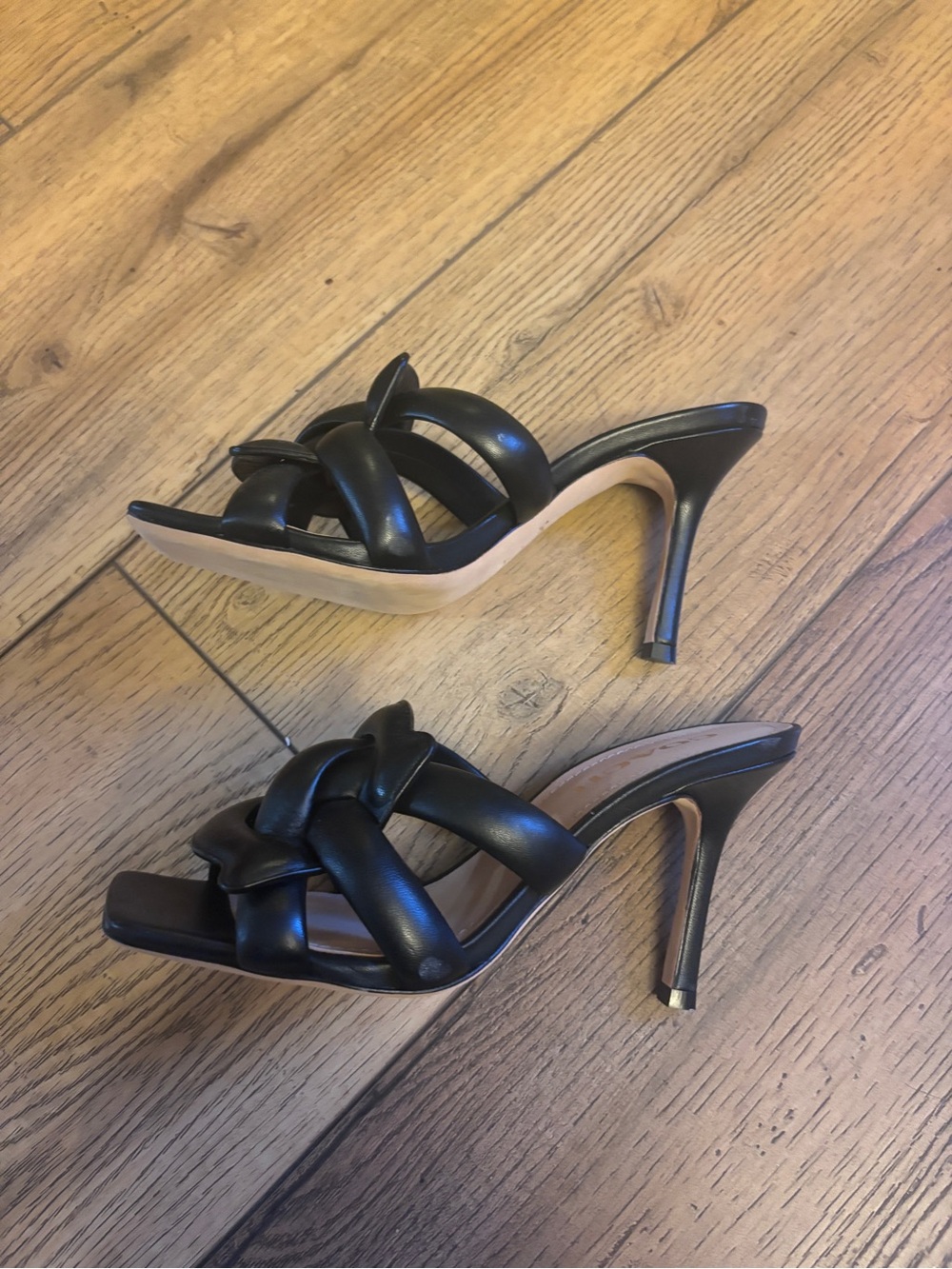 Coach Kellie Black Braided Leather High Heel Mules